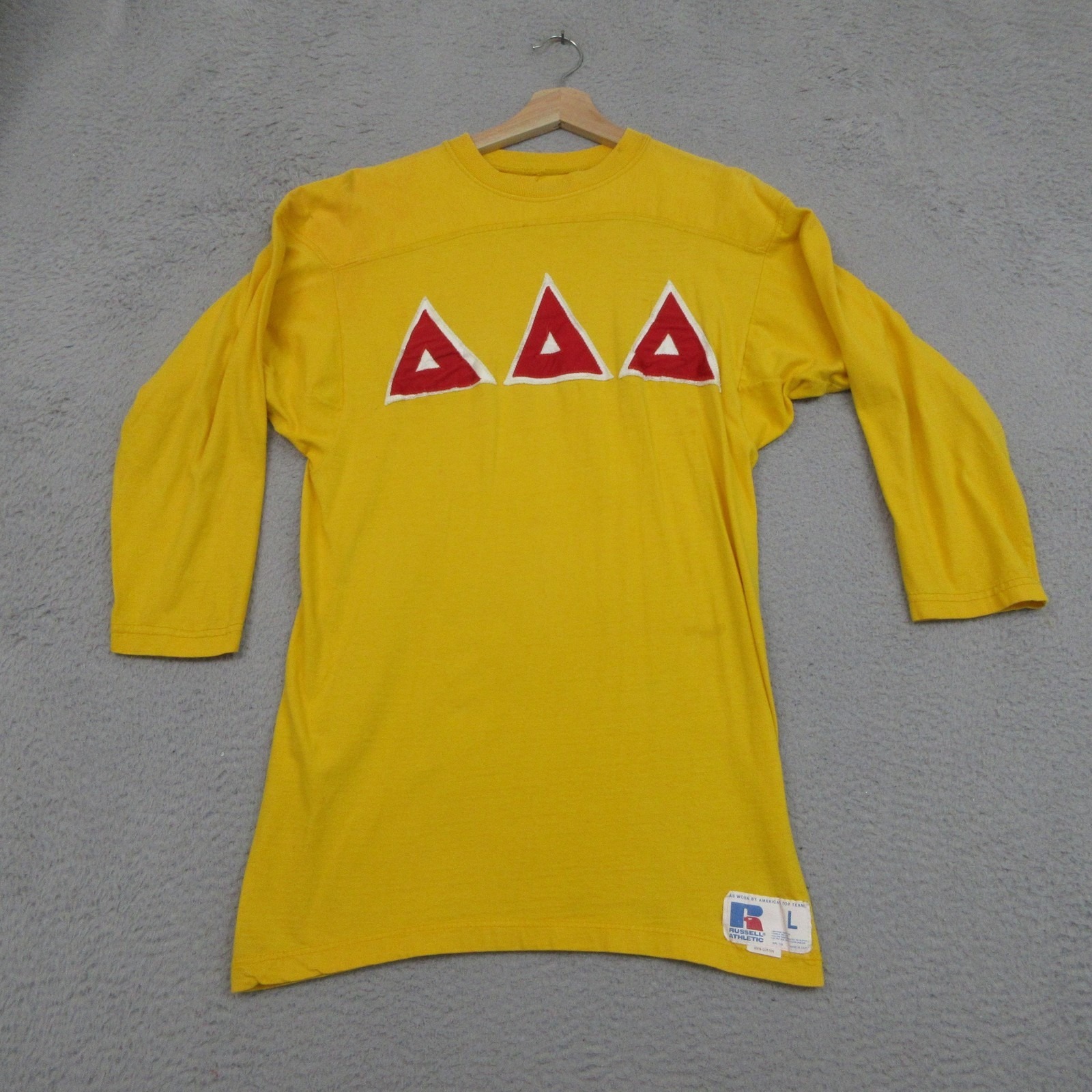 Vintage Russell Athletic Tri Delta Shirt Women L Yellow 90s Delta Delta Delta